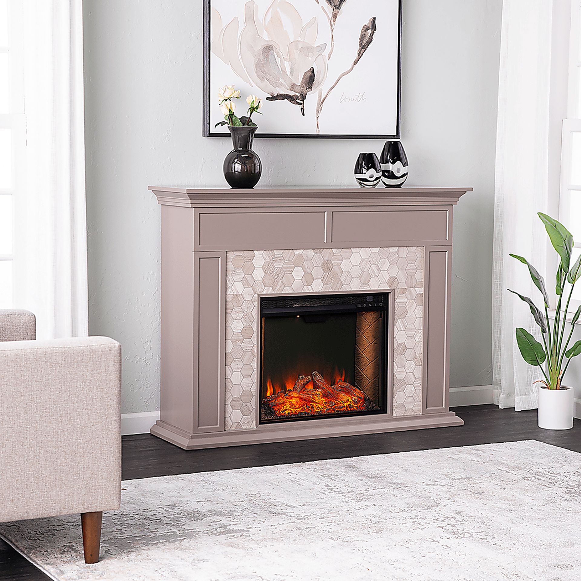 Tronewood III Gray 50 in. Console, With Smart Electric Fireplace - Image 2