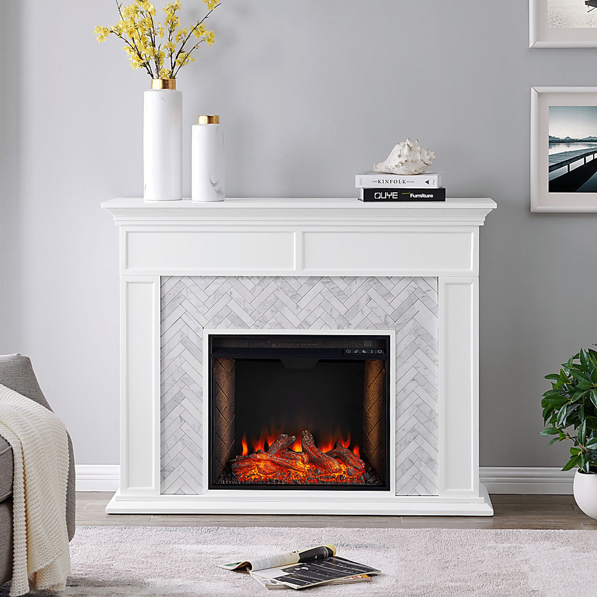 Tronewood III White 50 in. Console, With Smart Electric Fireplace - Image 7