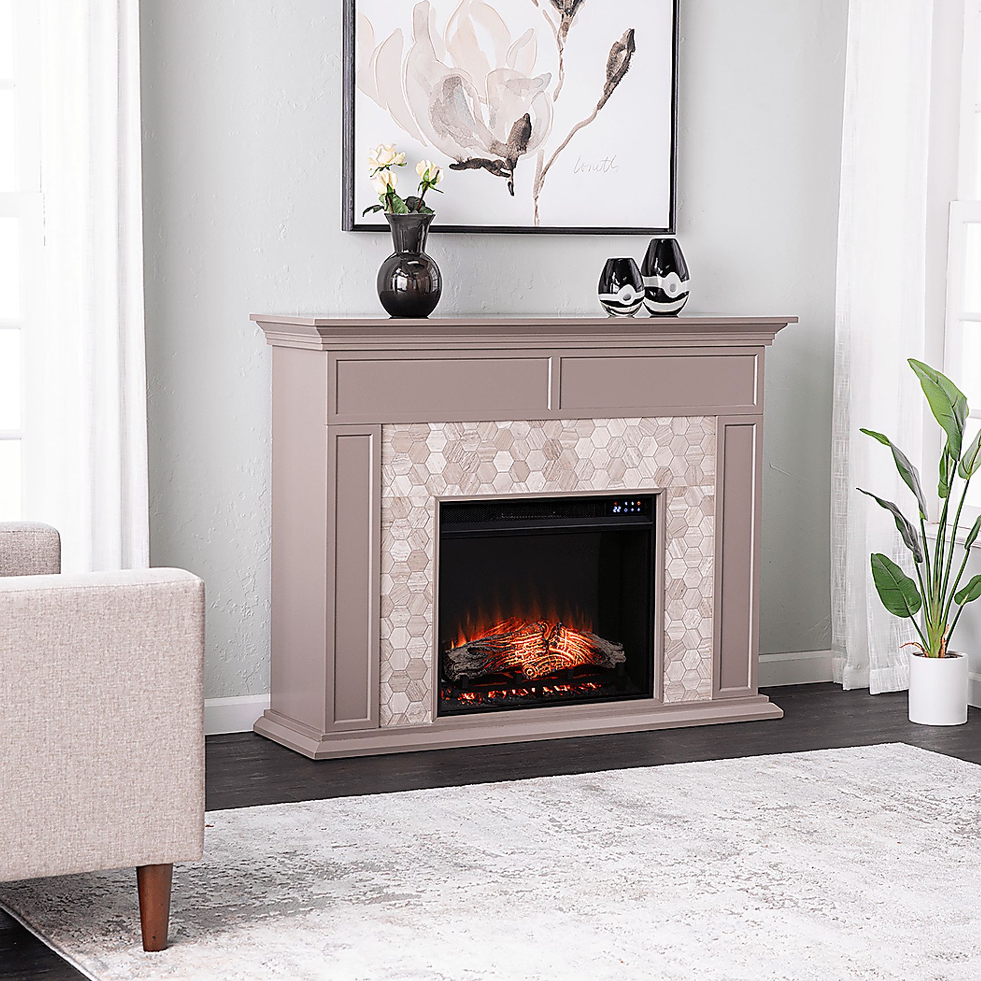 Tronewood IV Gray 50 in. Console, With Touch Panel Electric Fireplace - Image 2