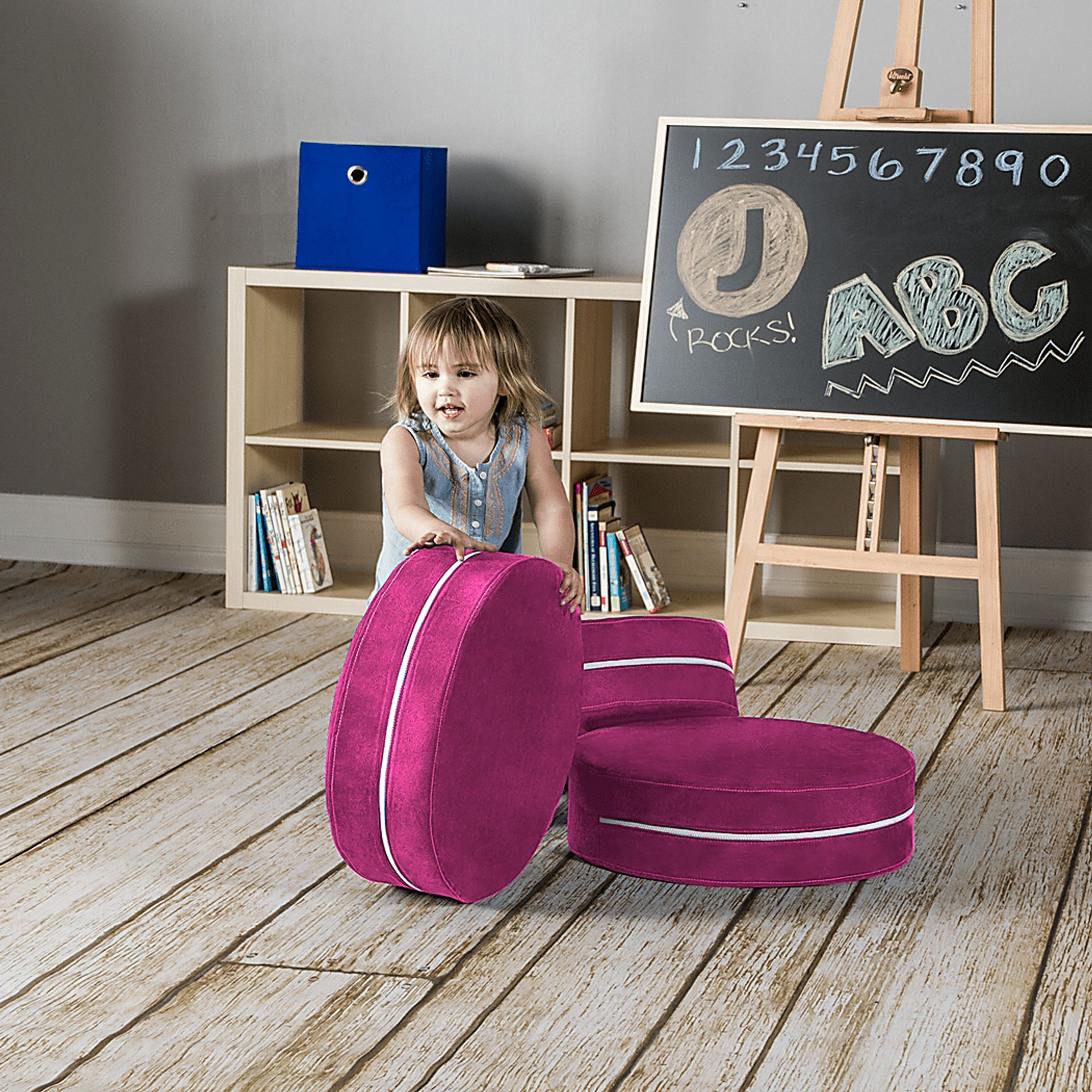 Kids Trudie Fuchsia Ottomans, Set of 3 - Image 2
