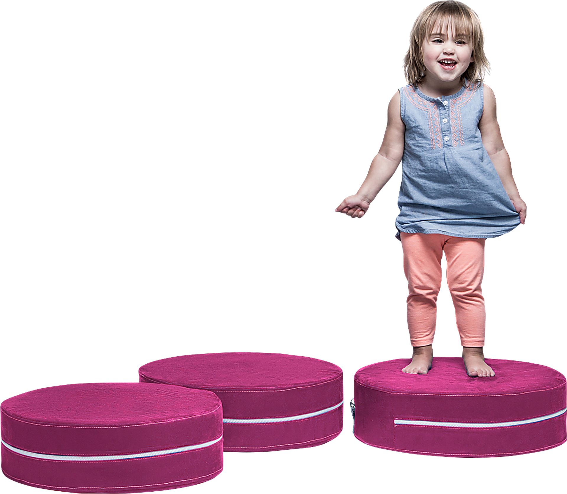 Kids Trudie Fuchsia Ottomans, Set of 3 - Image 1