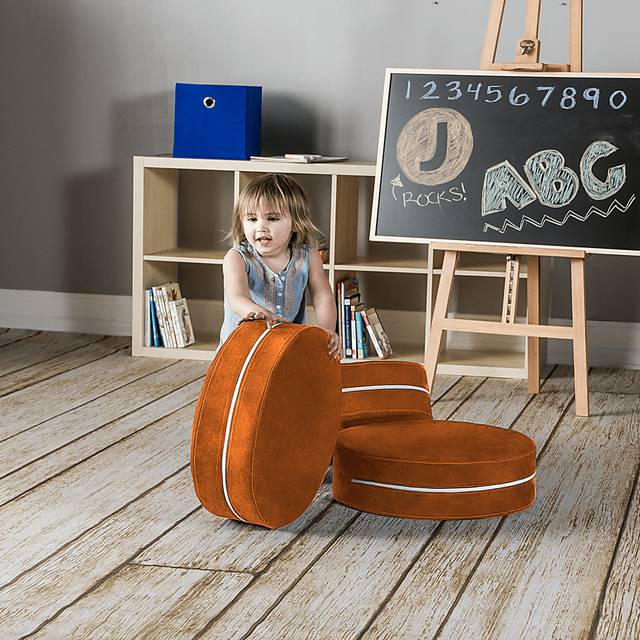 Kids Trudie Orange Ottomans, Set of 3 - Thumbnail - Image 2