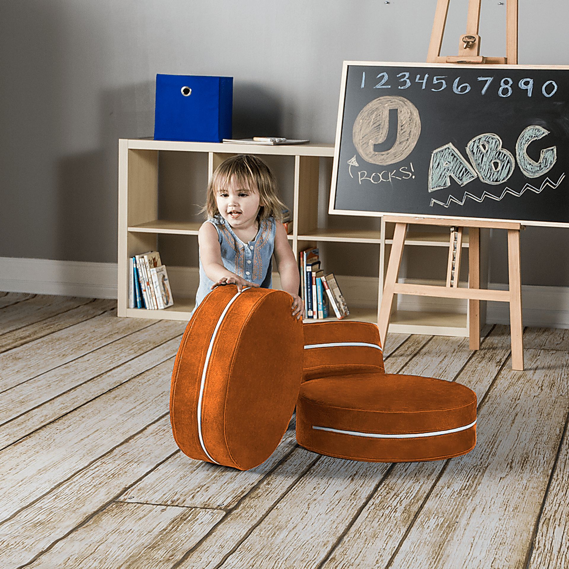 Kids Trudie Orange Ottomans, Set of 3 - Image 2