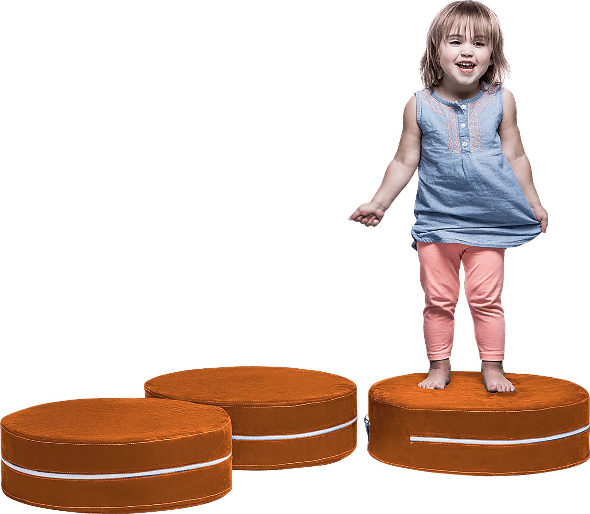 Kids Trudie Orange Ottomans, Set of 3 - Image 1