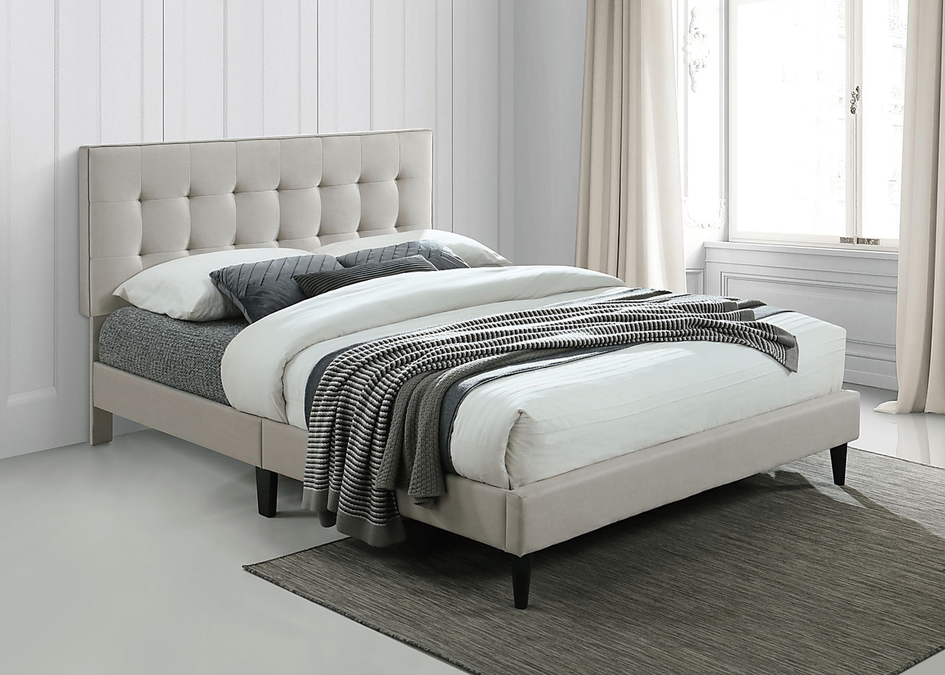 Tubae Beige Upholstered Queen Bed - Image 3