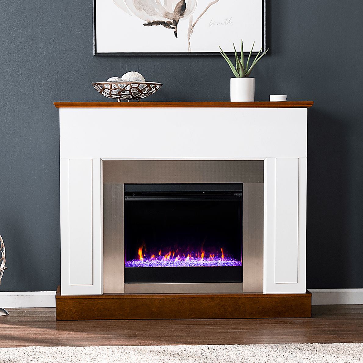 Tullamore I White 50 in. Console, With Color Changing Electric Fireplace