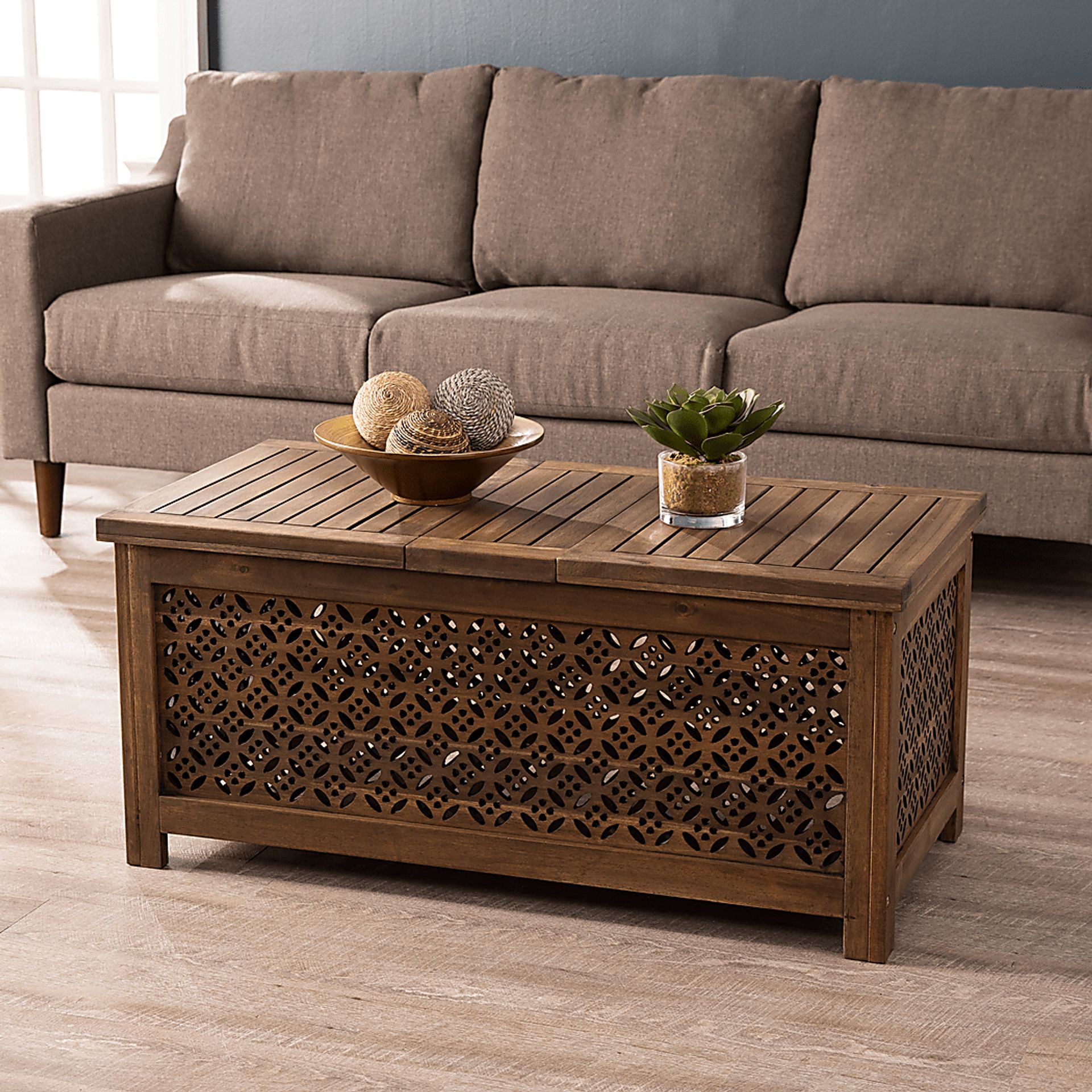 Tullier Brown Outdoor Storage Cocktail Table - Image 2