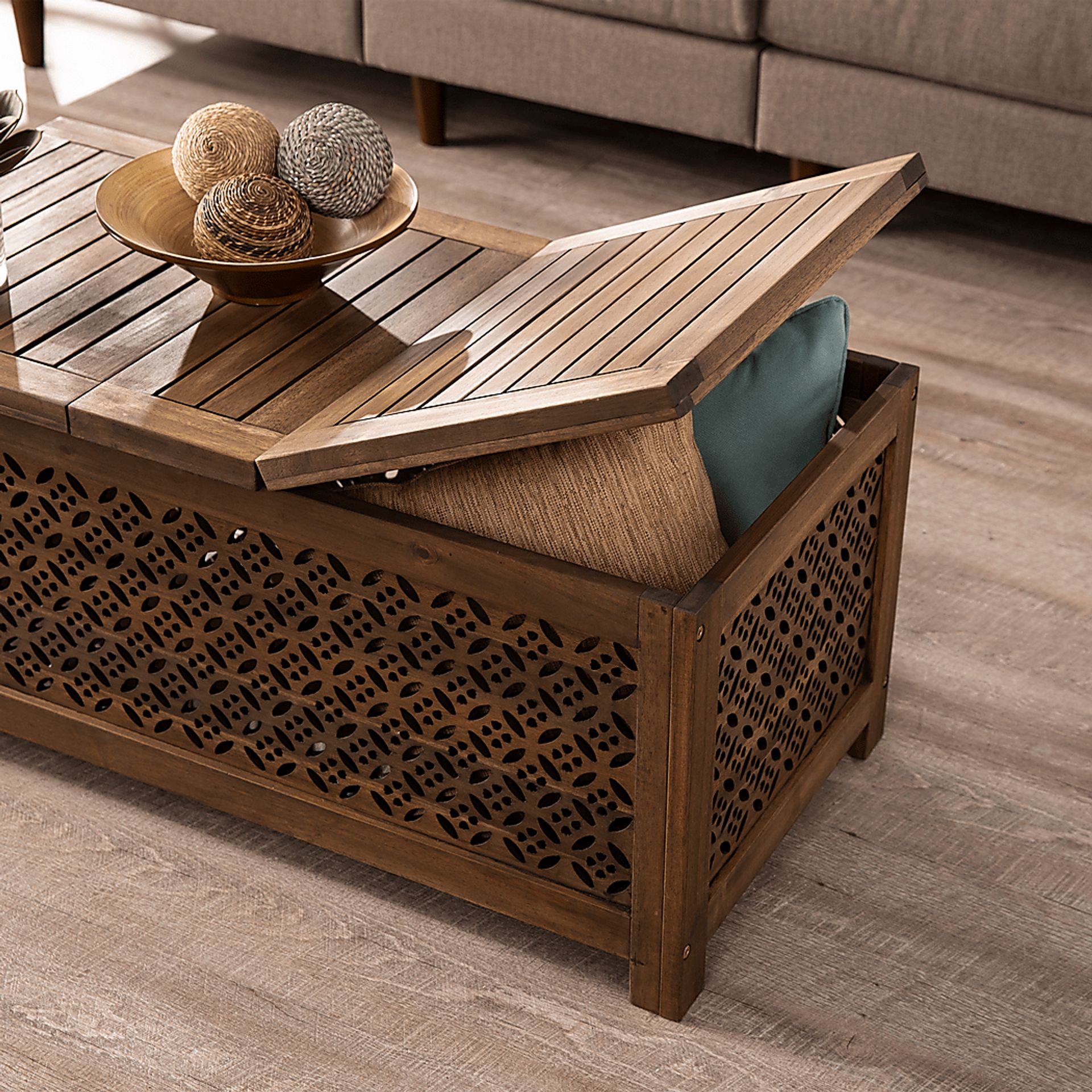 Tullier Brown Outdoor Storage Cocktail Table - Image 3