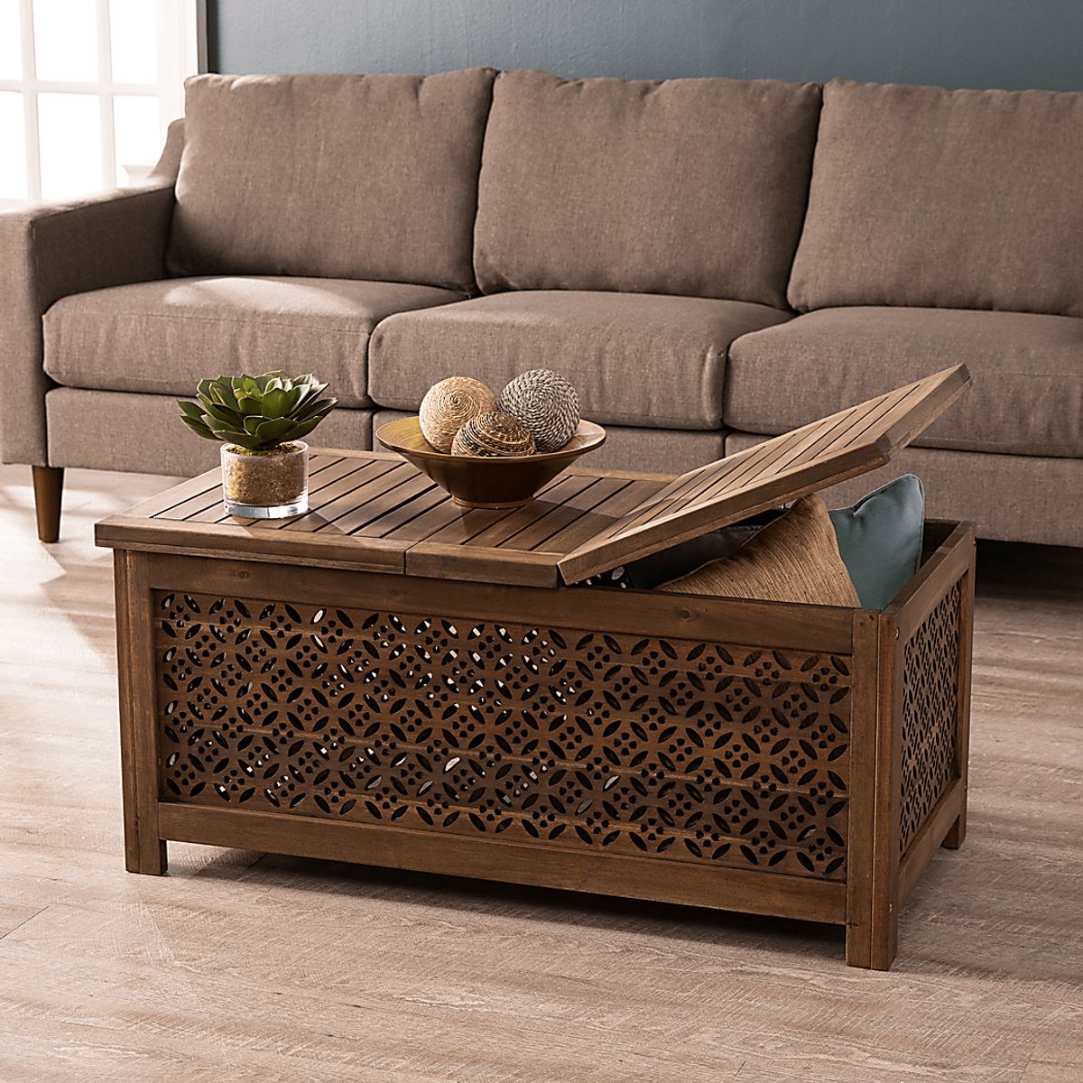 Tullier Brown Dark Wood Outdoor Cocktail Table | Rooms to Go