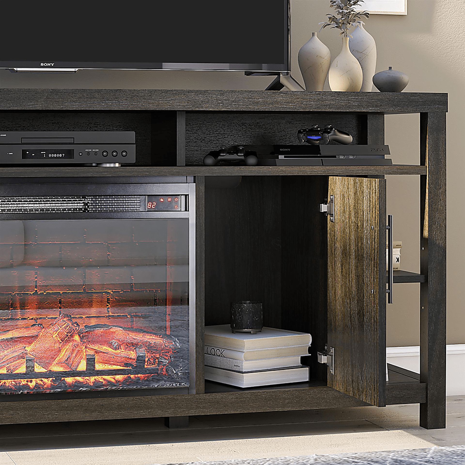 Turrell Espresso 68 in. Console with Electric Fireplace - Image 4