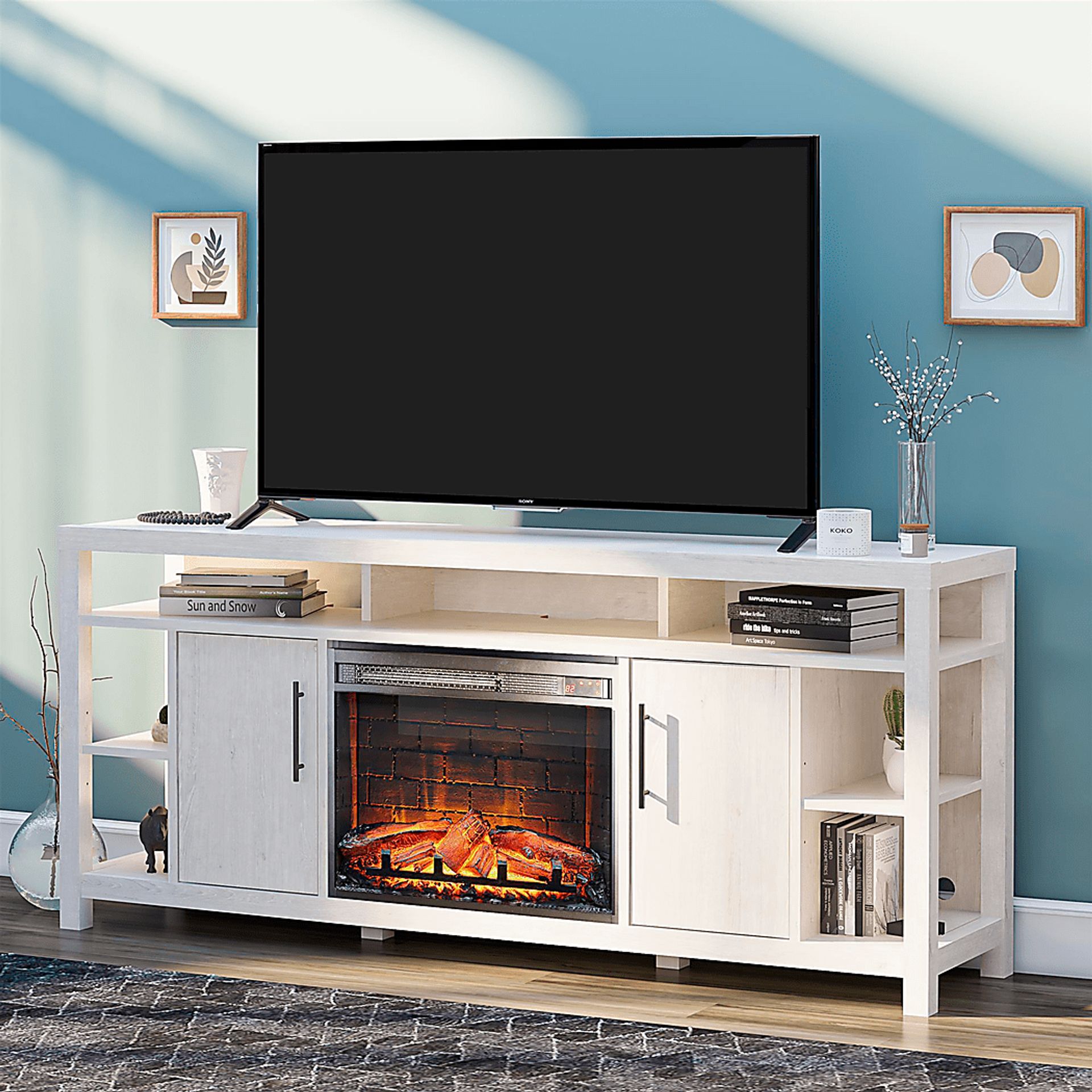 Turrell Ivory 68 in. Console with Electric Fireplace - Image 2