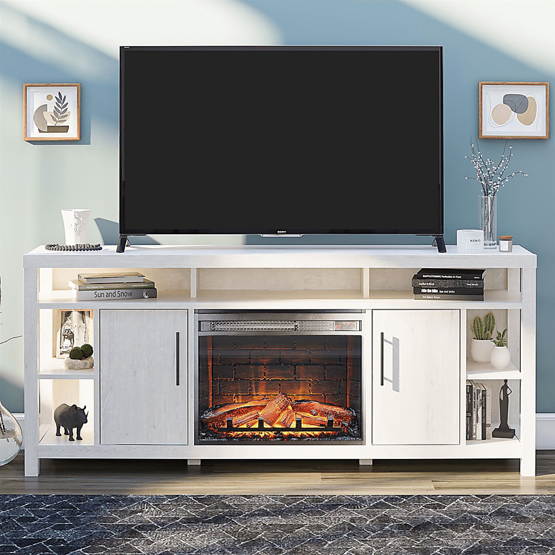 Turrell Ivory 68 in. Console with Electric Fireplace - Image 3