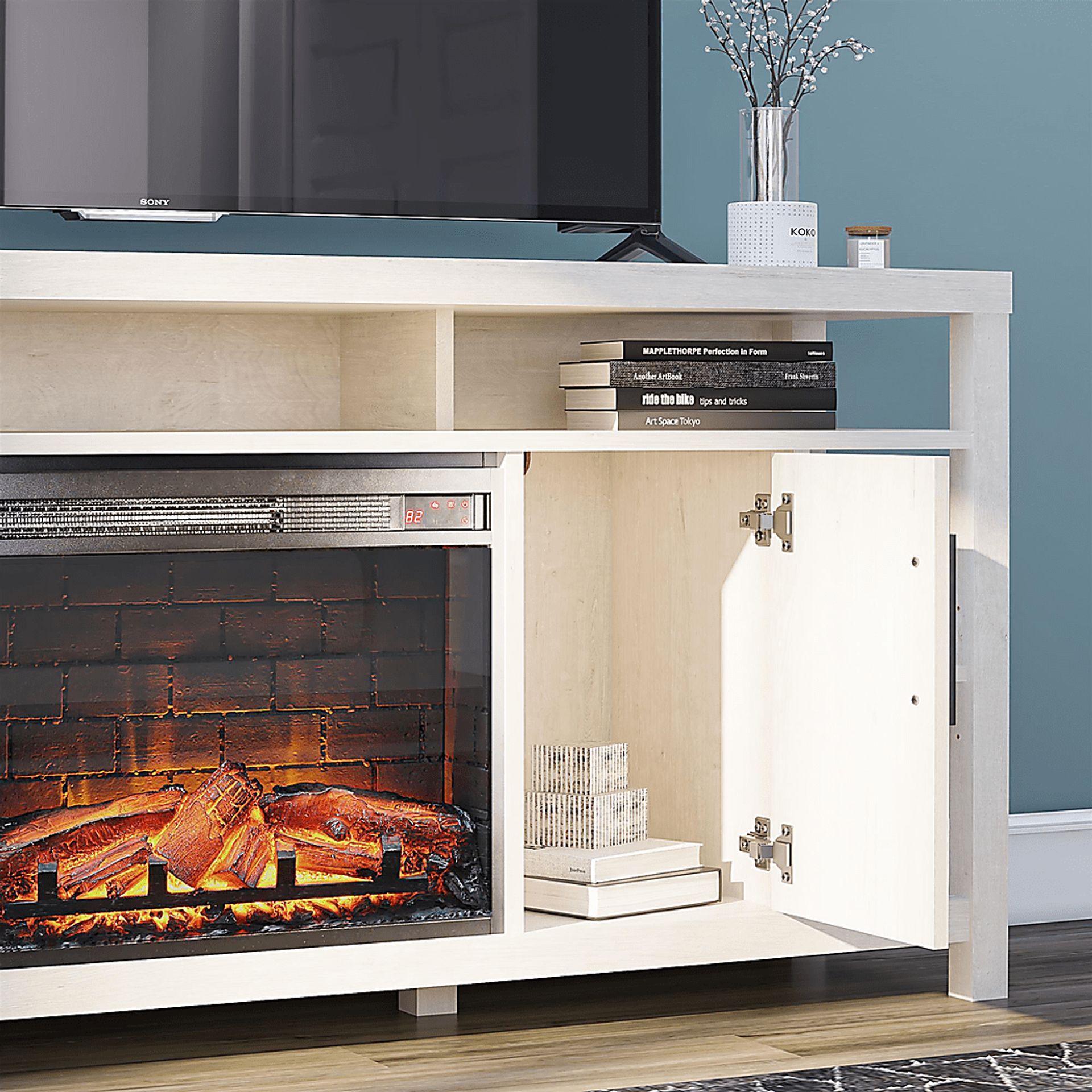 Turrell Ivory 68 in. Console with Electric Fireplace - Image 4