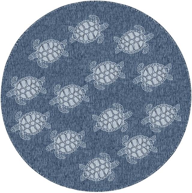 Turtle Cove Navy 7'10 Round Indoor/Outdoor Rug - Thumbnail - Image 1