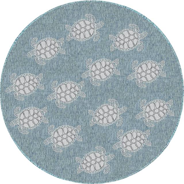 Turtle Cove Teal 7'10 Round Indoor/Outdoor Rug - Thumbnail - Image 1