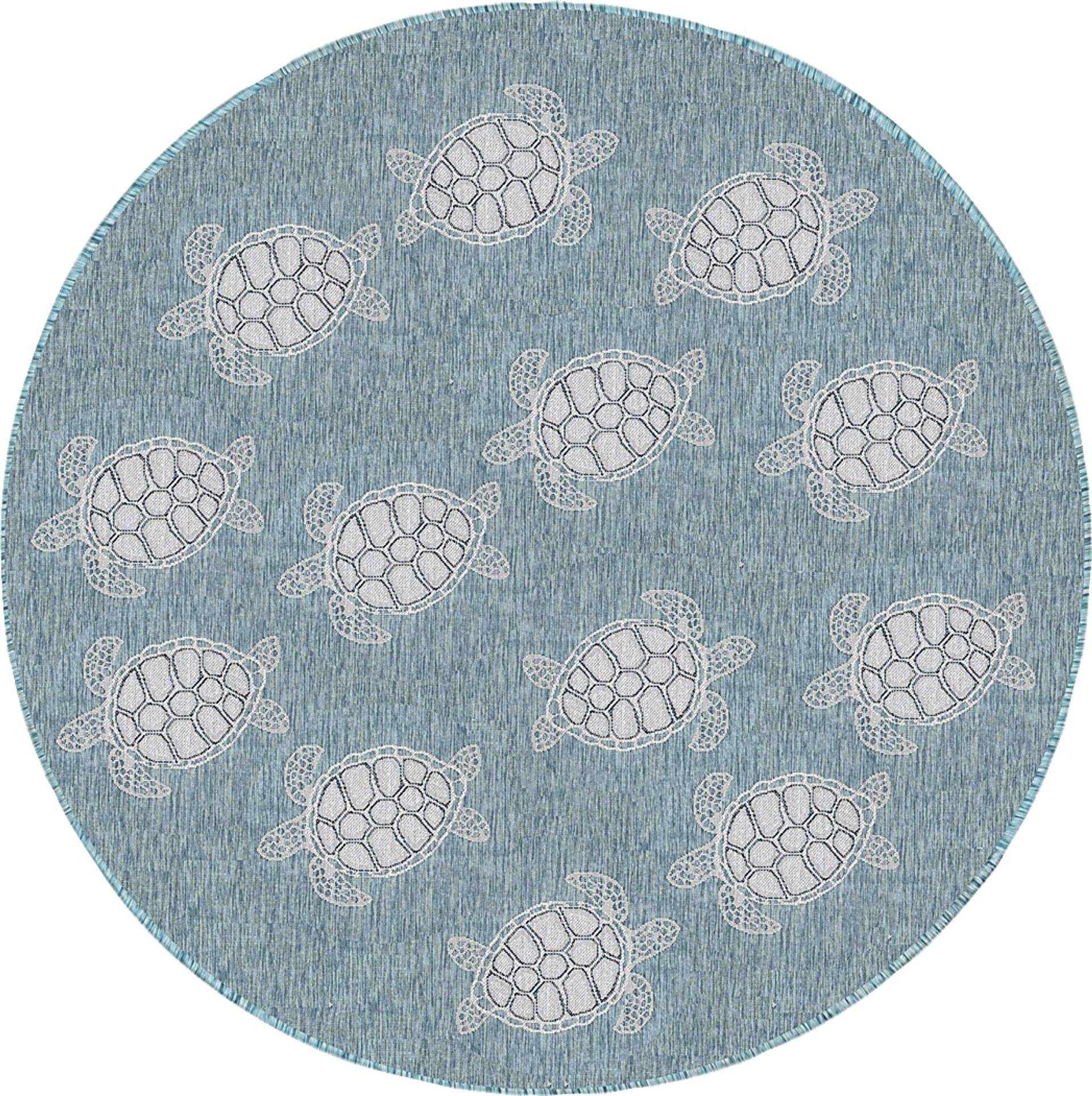 Turtle Cove Teal 7'10 Round Indoor/Outdoor Rug - Image 1
