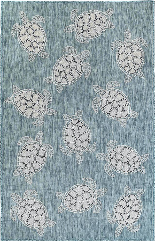 Turtle Cove Teal 7'10 x 9'10 Indoor/Outdoor Rug - Thumbnail - Image 1