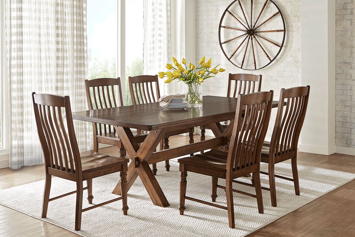 Twin Lakes 5 Pc Brown Dark Wood Dining Room Set With Dining Table, Slat ...