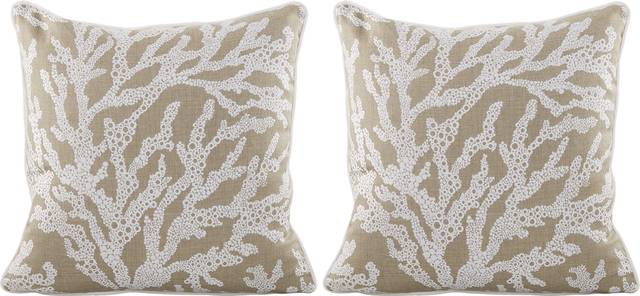 Coral Sand Beige Indoor/Outdoor Accent Pillow, Set of Two - Thumbnail - Image 1