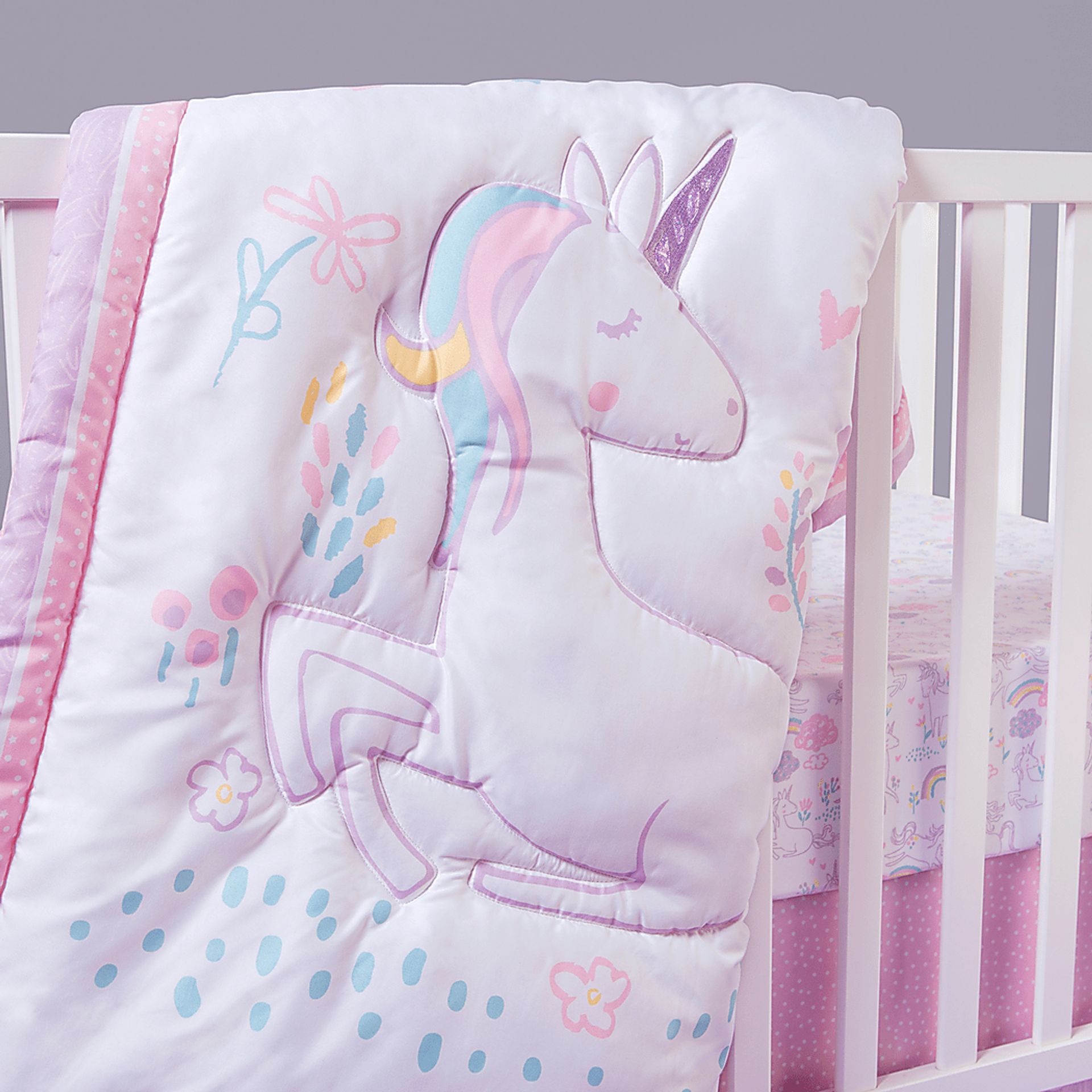 Unicorn Land White 4 Pc Baby Bedding Set - Image 13