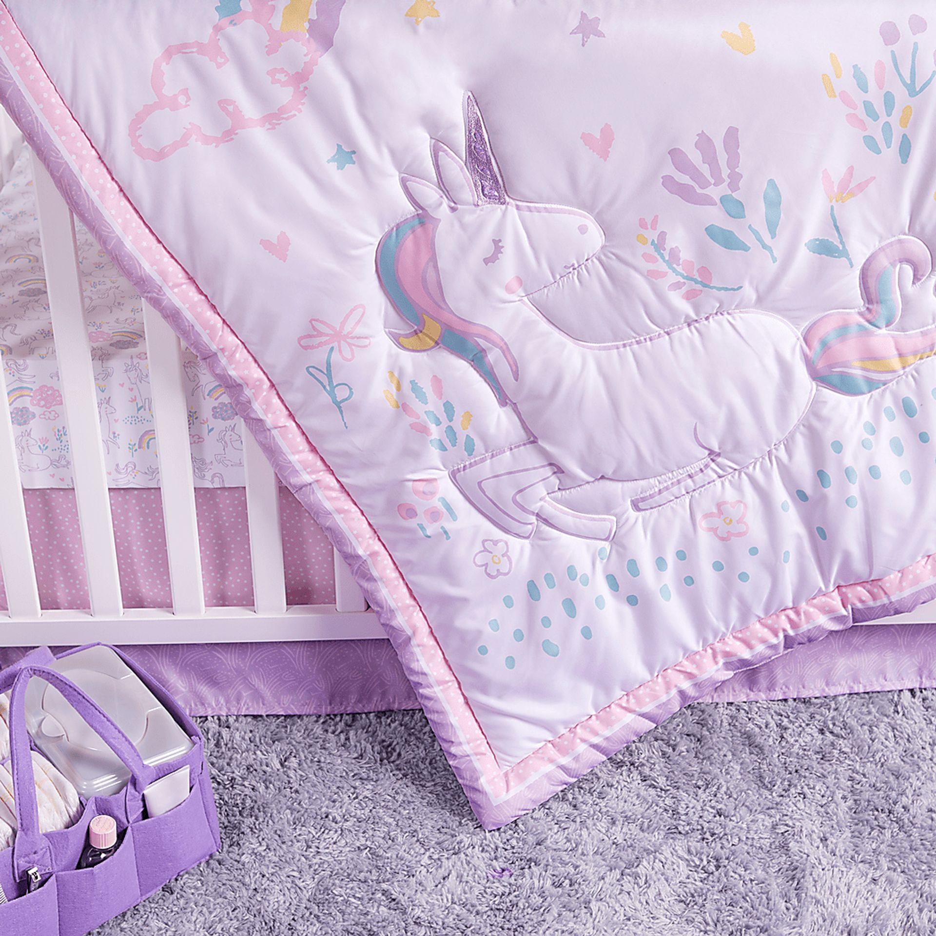 Unicorn Land White 4 Pc Baby Bedding Set - Image 14