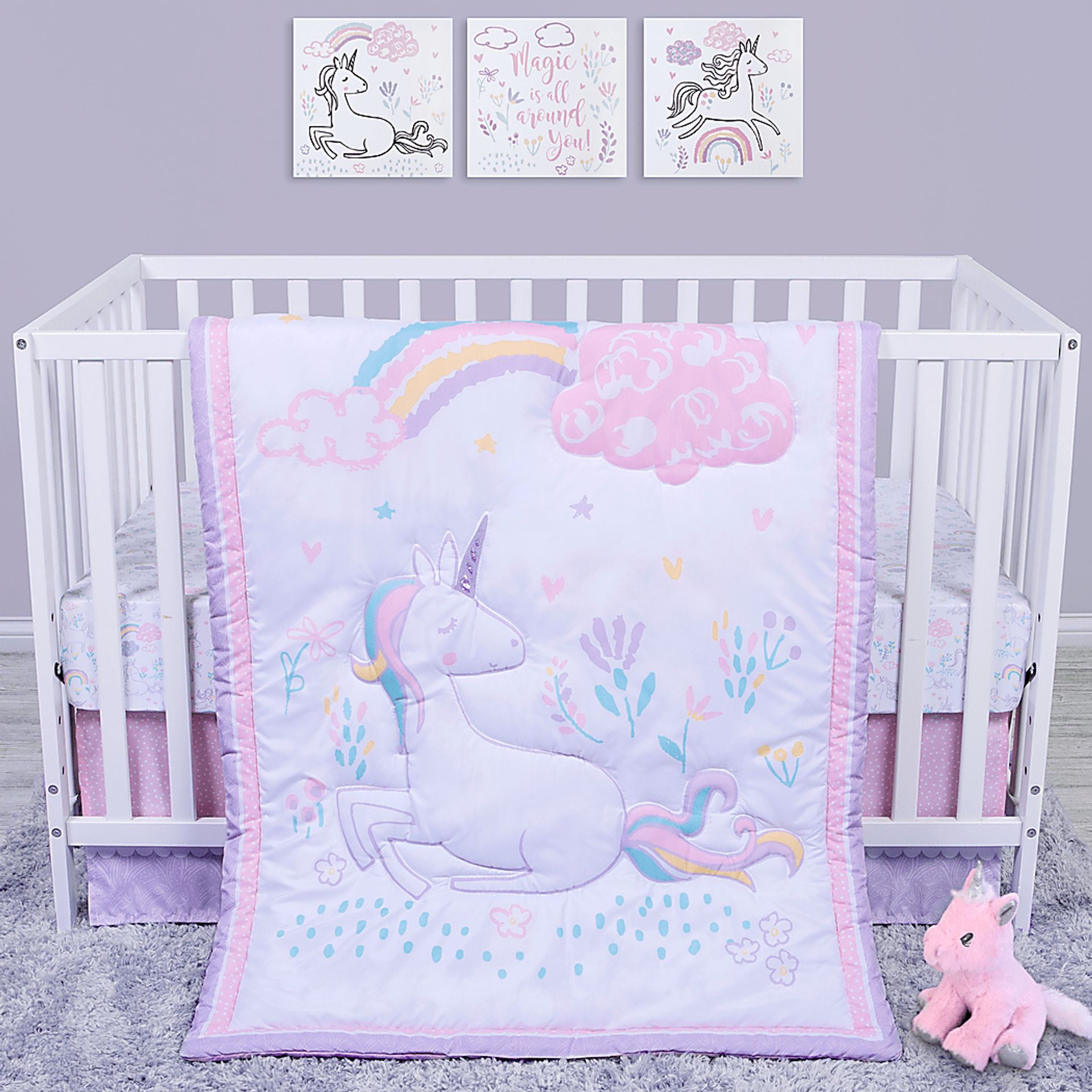 Unicorn Land White 4 Pc Baby Bedding Set - Image 1