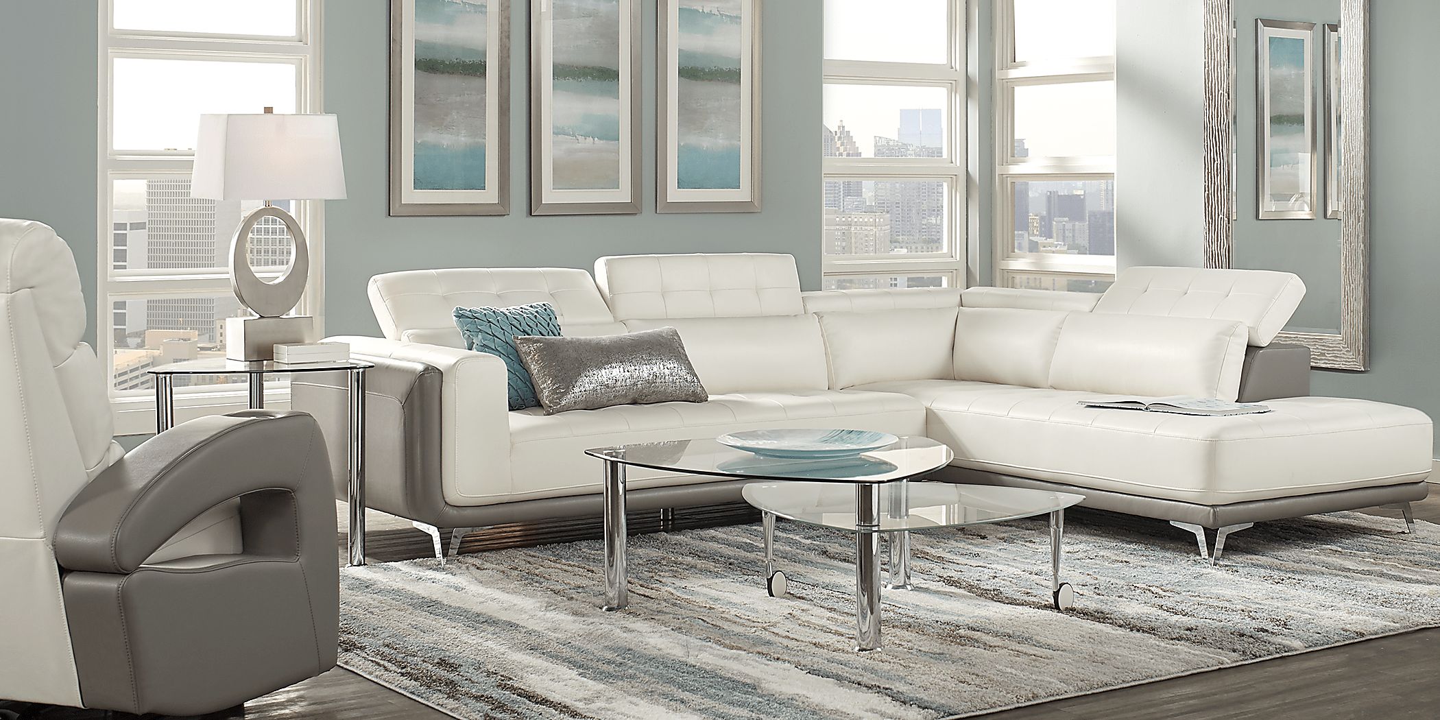 Uptown Loft White Synthetic Fabric 2 Pc Right Arm Chaise Sectional