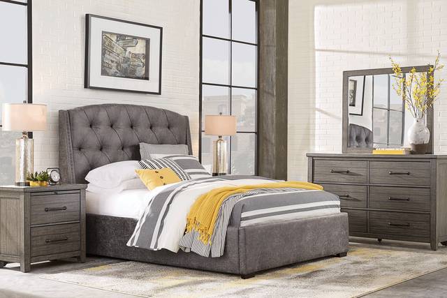 Urban Plains Gray 5 Pc King Upholstered Bedroom - Thumbnail - Image 1
