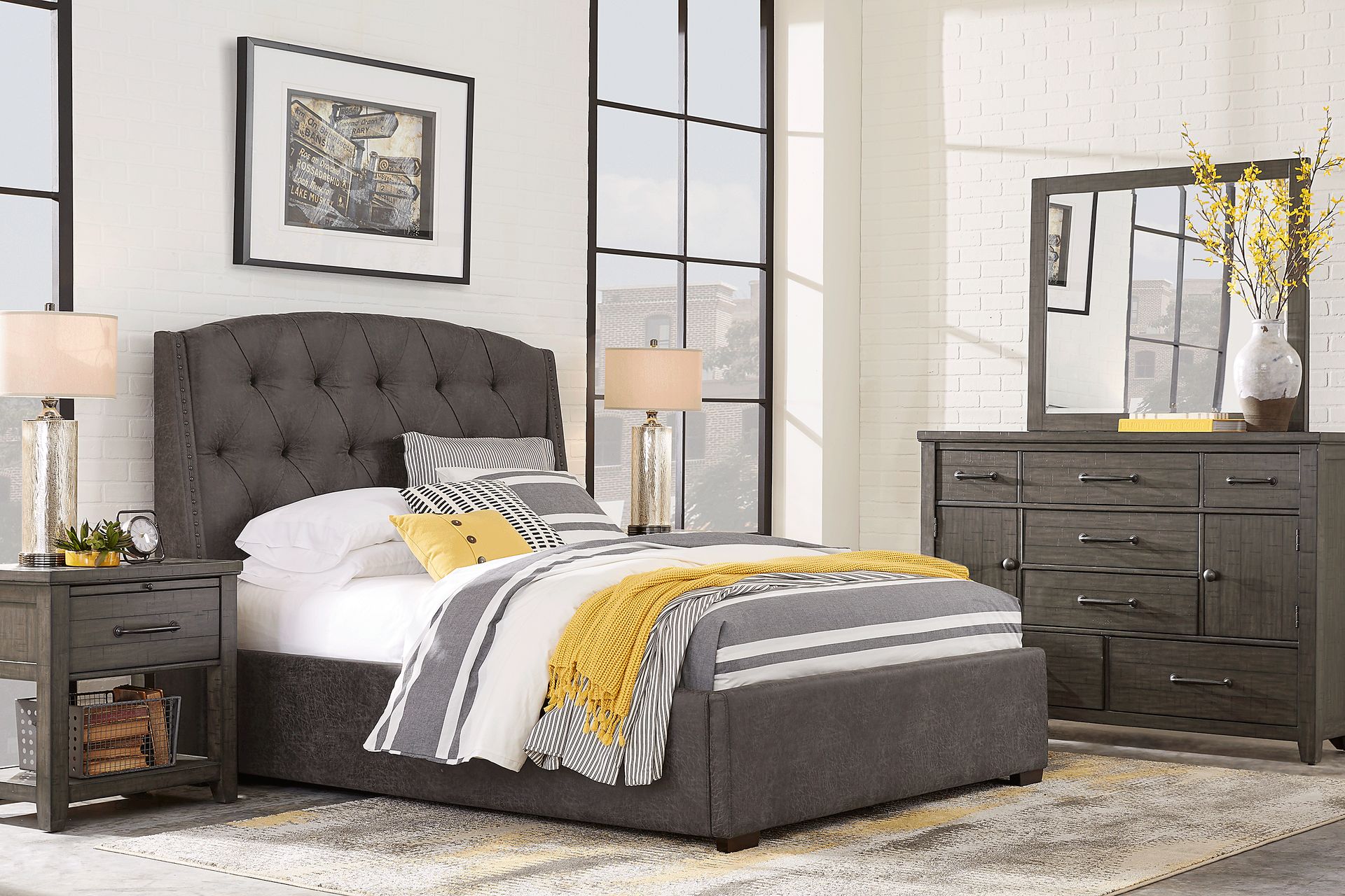 Urban Plains Gray 5 Pc Queen Upholstered Bedroom - Image 1