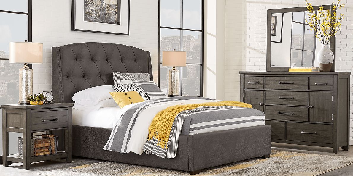 Urban Plains 5 Pc Gray Queen Bedroom Set With Mirror, 3 Pc Queen