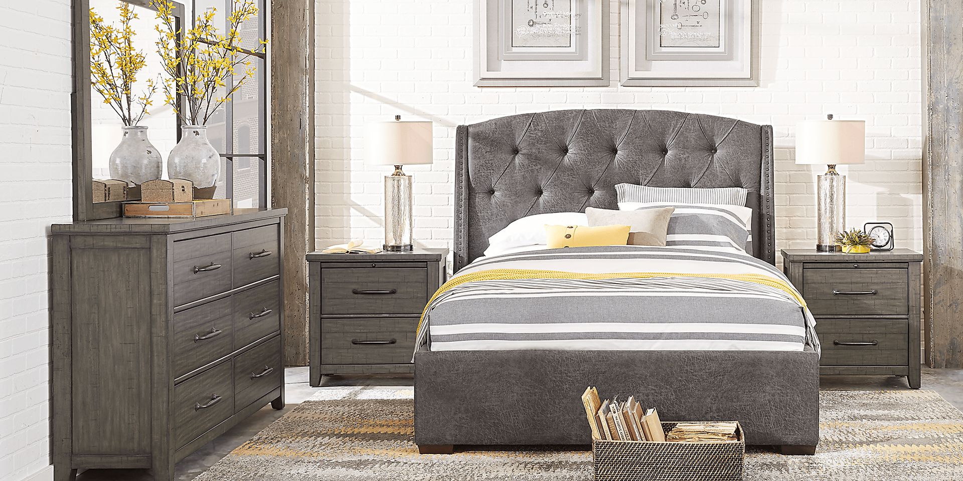Urban Plains Gray 7 Pc Queen Upholstered Bedroom - Image 2