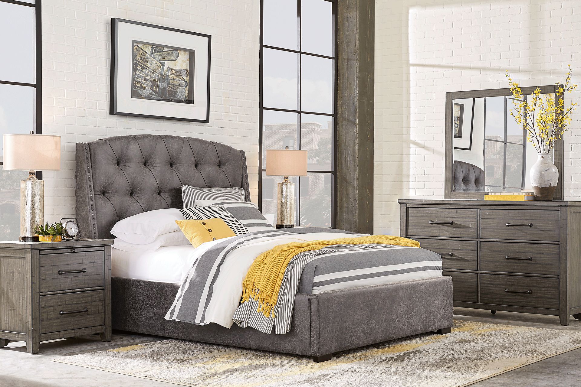 Urban Plains Gray 7 Pc Queen Upholstered Bedroom - Image 1