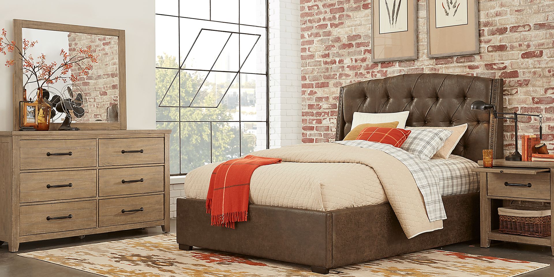 Urban Plains Mahogany 5 Pc Queen Upholstered Bedroom - Image 1