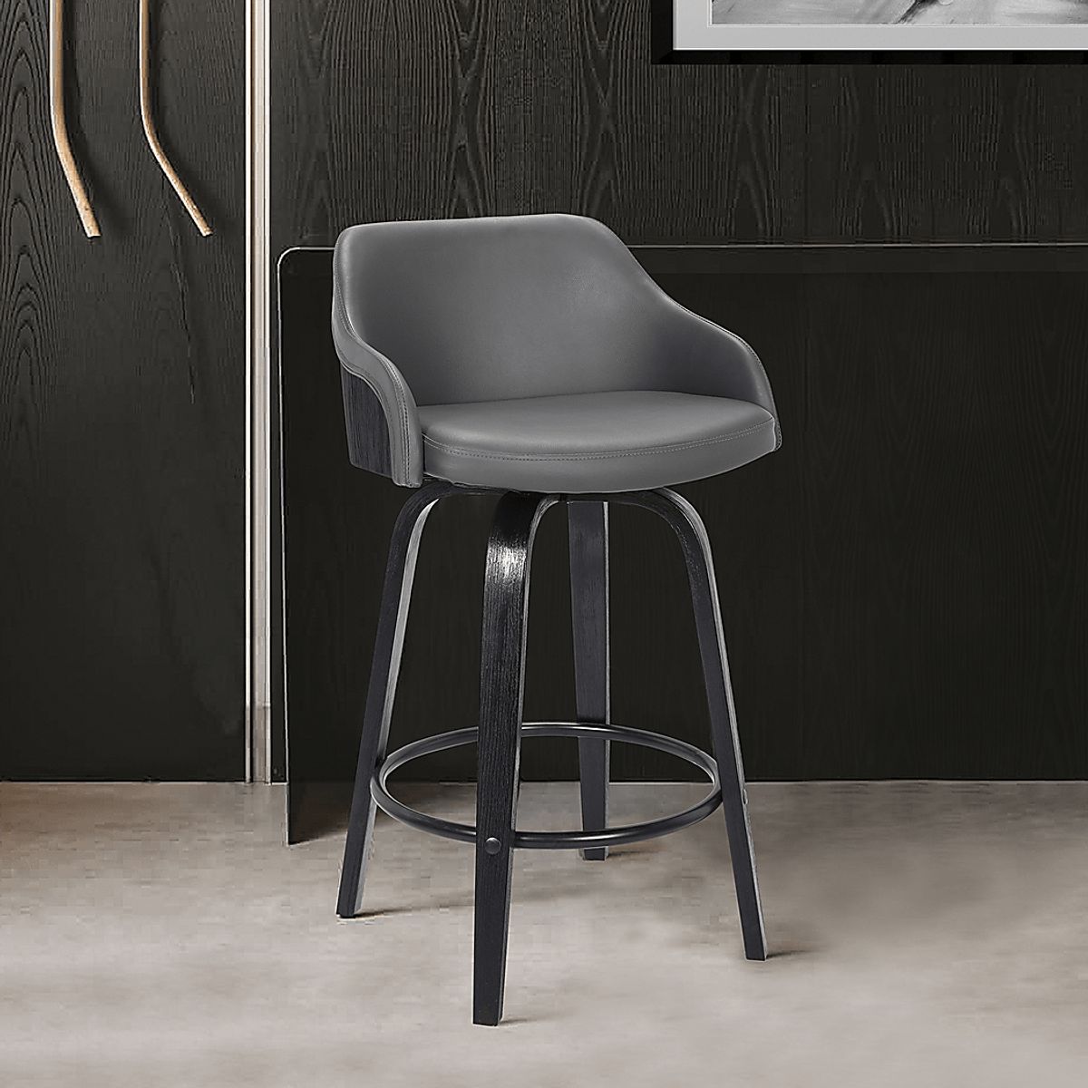 Utley Black Gray Polyurethane Fabric Counter Height Stool | Rooms to Go