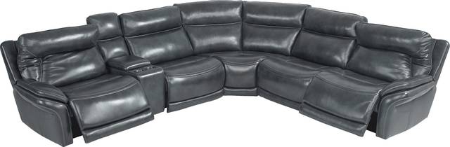 Valentini Navy Leather 6 Pc Dual Power Reclining Sectional - Thumbnail - Image 3