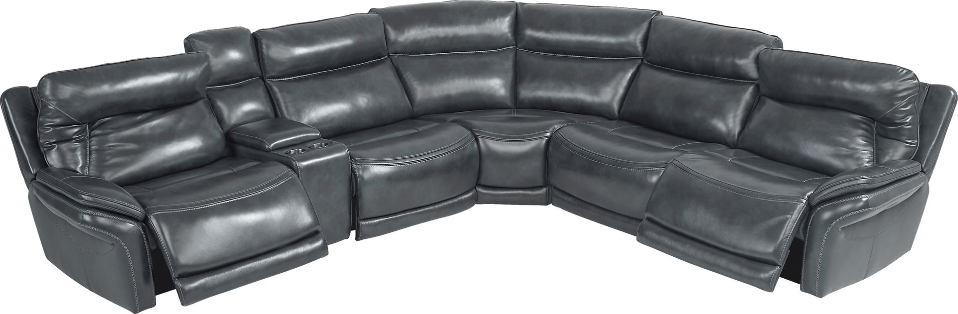 Valentini Navy Leather 6 Pc Dual Power Reclining Sectional - Image 3