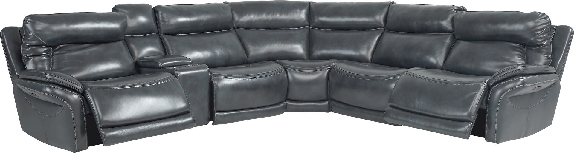 Valentini Navy Leather 6 Pc Dual Power Reclining Sectional - Image 5