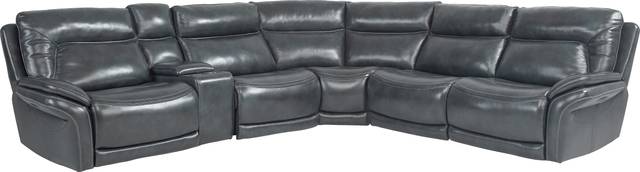 Valentini Navy Leather 6 Pc Dual Power Reclining Sectional - Thumbnail - Image 1