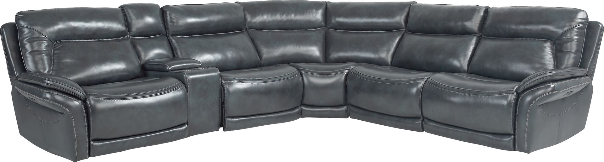 Valentini Navy Leather 6 Pc Dual Power Reclining Sectional - Image 1
