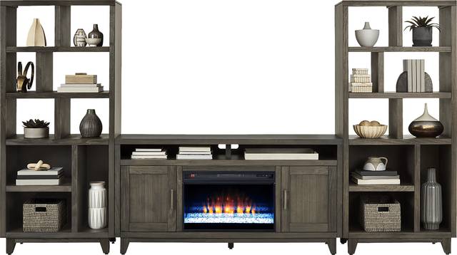 Valinor Brown 4 Pc Wall Unit with 64 in. Console and Electric Fireplace - Thumbnail - Image 2