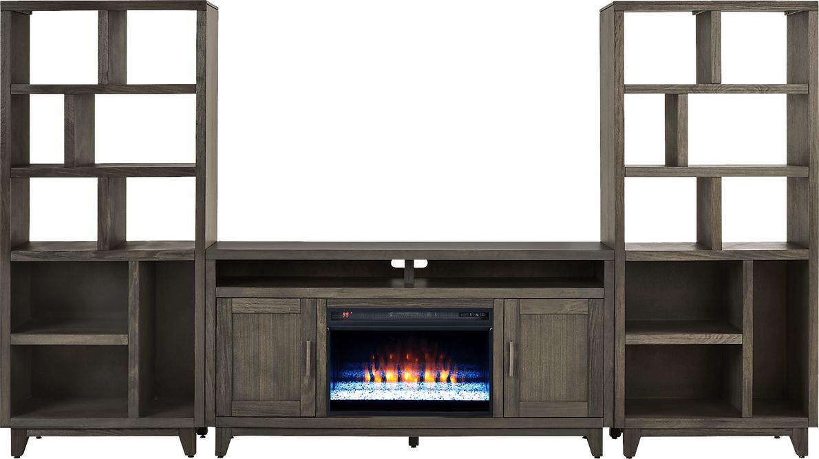 Valinor Brown 4 Pc Wall Unit with 64 in. Console and Electric Fireplace