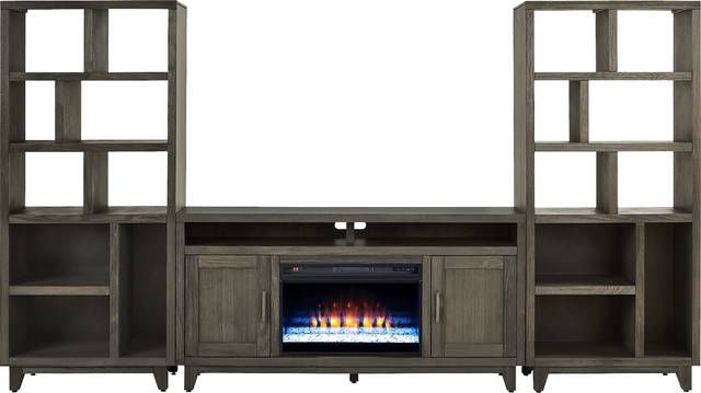 Valinor Brown 4 Pc Wall Unit with 64 in. Console and Electric Fireplace - Thumbnail - Image 1