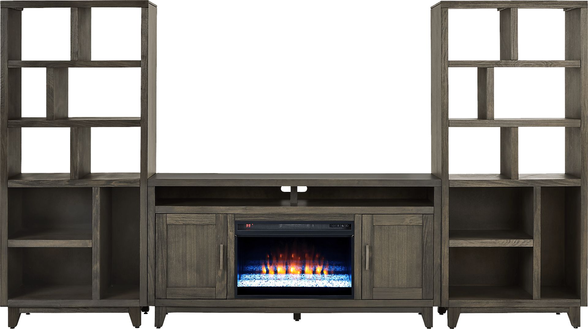 Valinor Brown 4 Pc Wall Unit with 64 in. Console and Electric Fireplace - Image 1