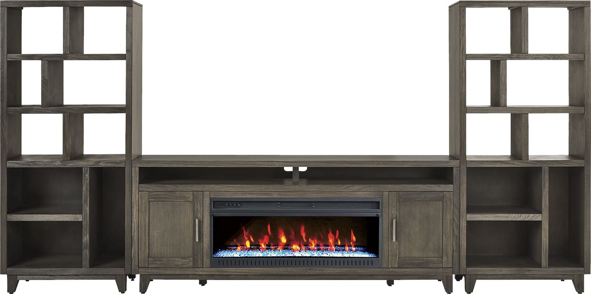 Valinor Brown 4 Pc Wall Unit with 80 in. Console and Electric Fireplace
