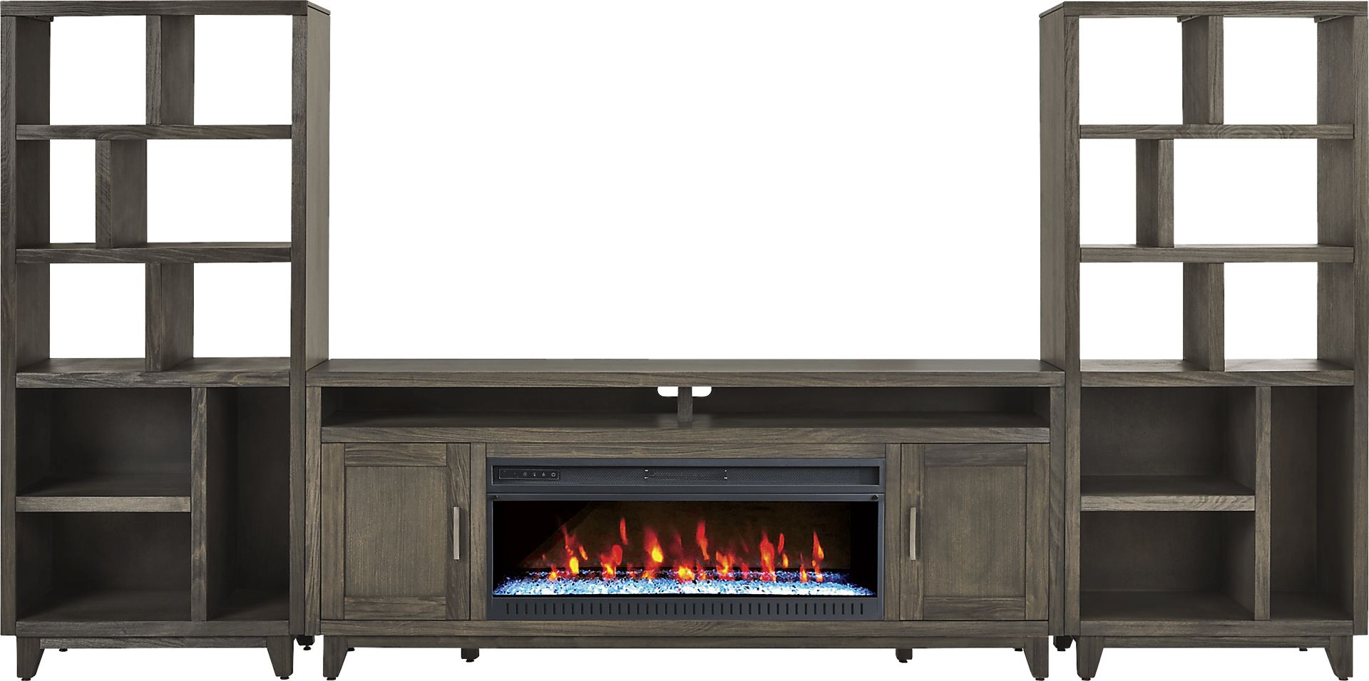 Valinor Brown 4 Pc Wall Unit with 80 in. Console and Electric Fireplace - Image 1