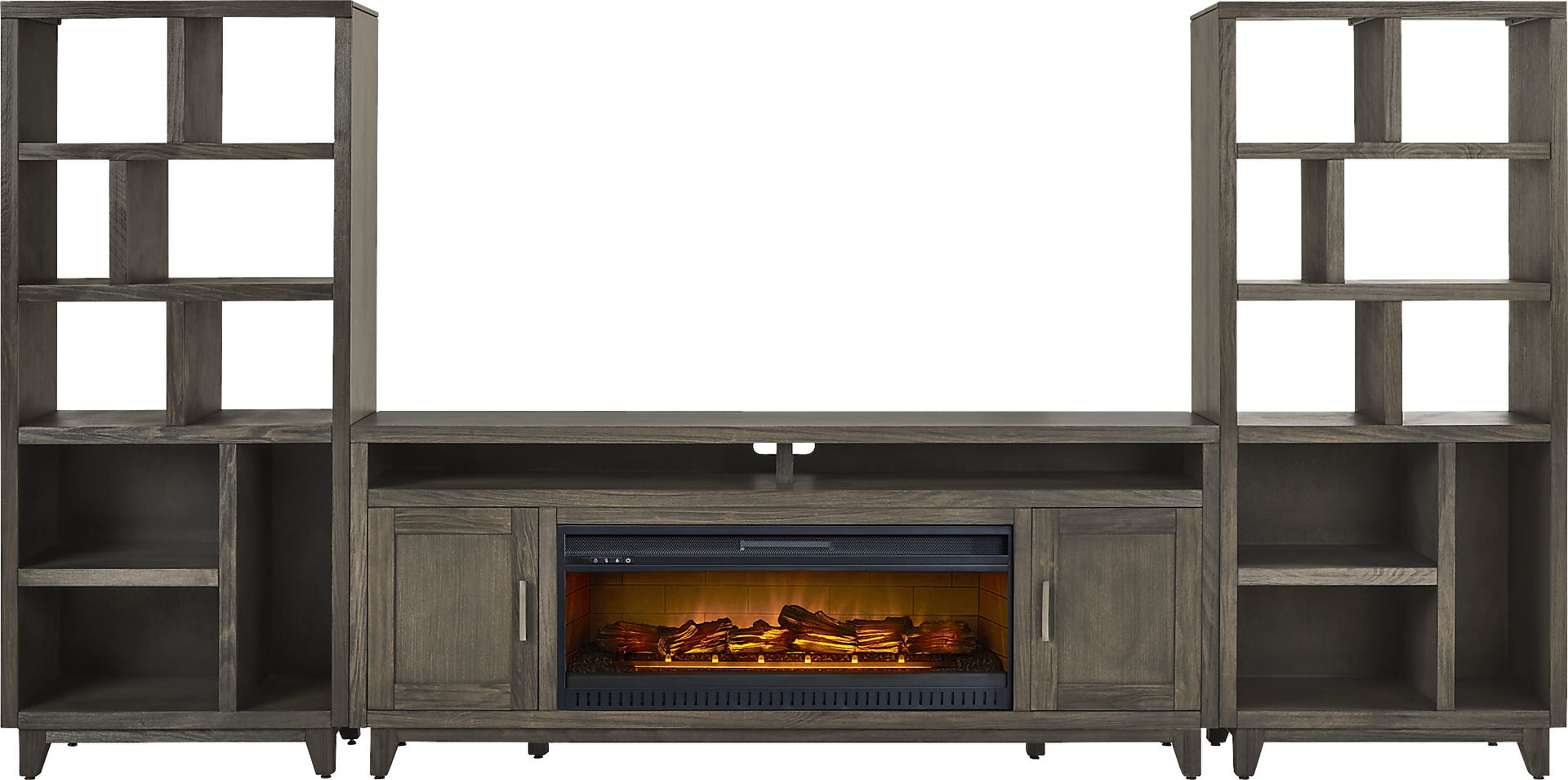 Valinor Brown 4 Pc Wall Unit with 80 in. Console and Electric Log Fireplace - Image 1