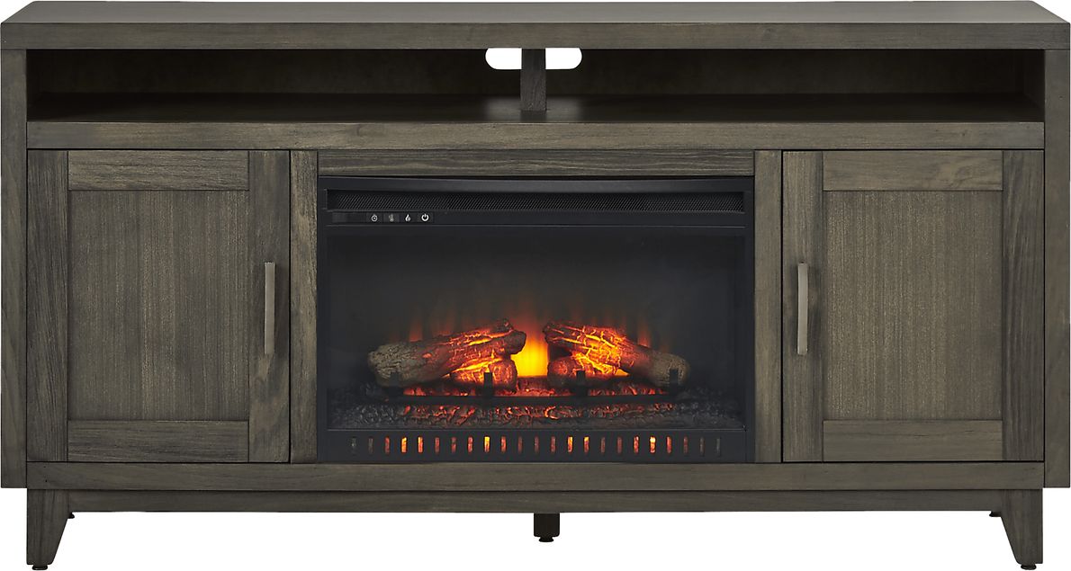 Valinor Brown 64 in. Console with Electric Log Fireplace