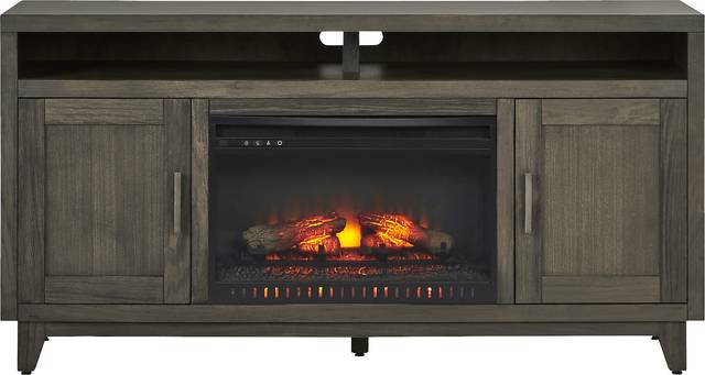 Valinor Brown 64 in. Console with Electric Log Fireplace - Thumbnail - Image 1