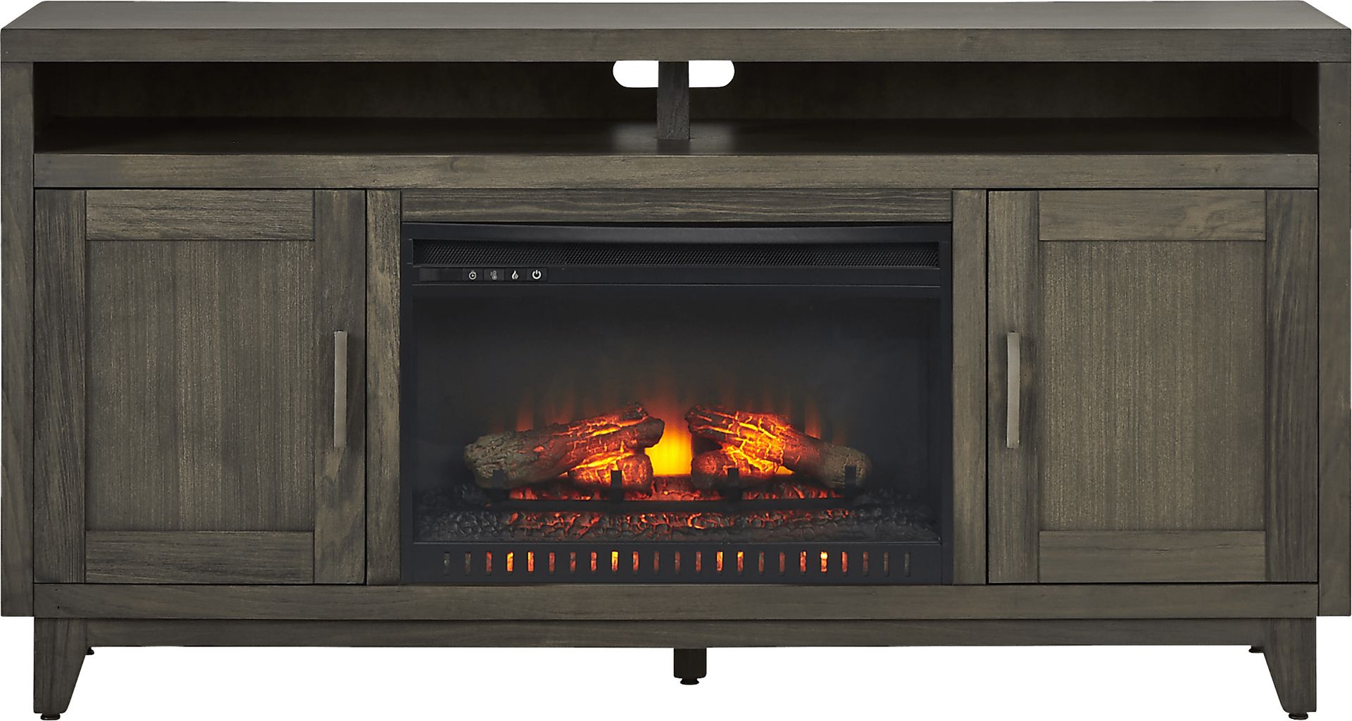Valinor Brown 64 in. Console with Electric Log Fireplace - Image 1