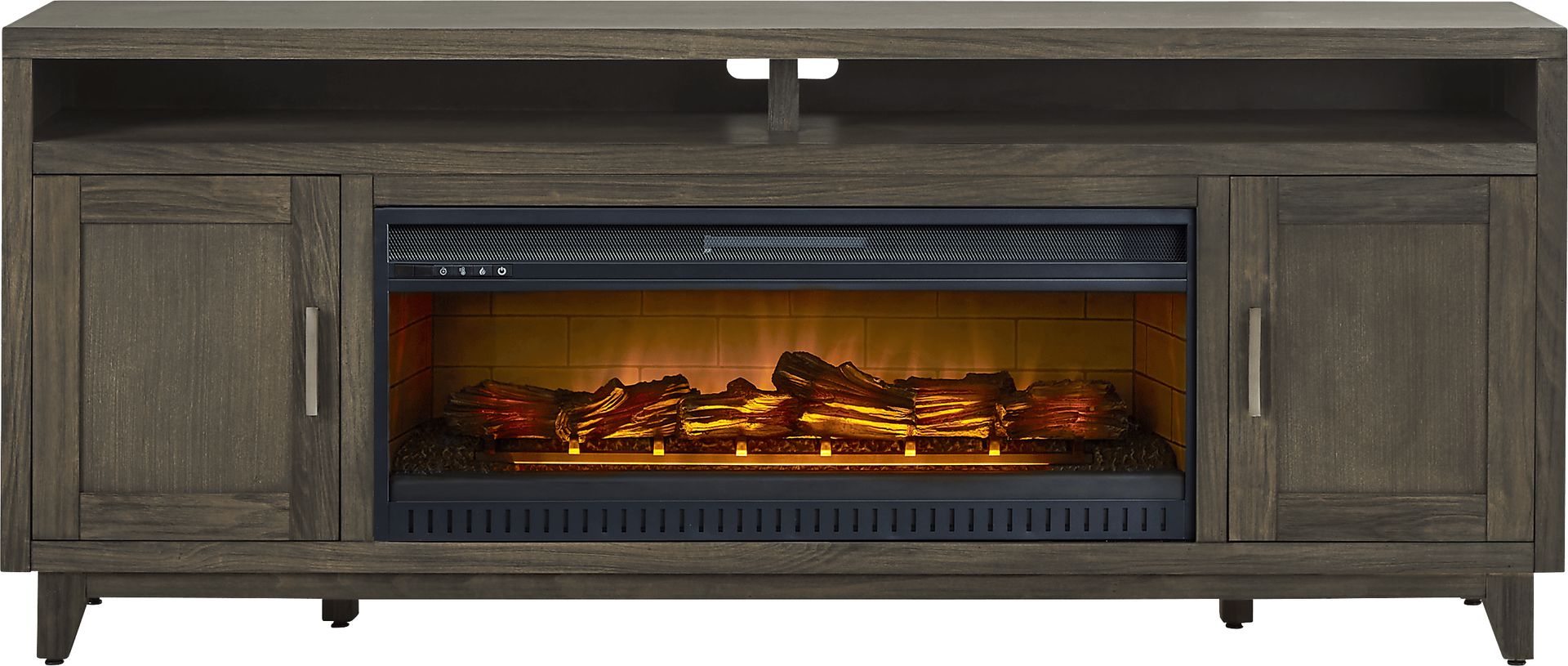 Valinor Brown 80 in. Console with Electric Log Fireplace - Image 1